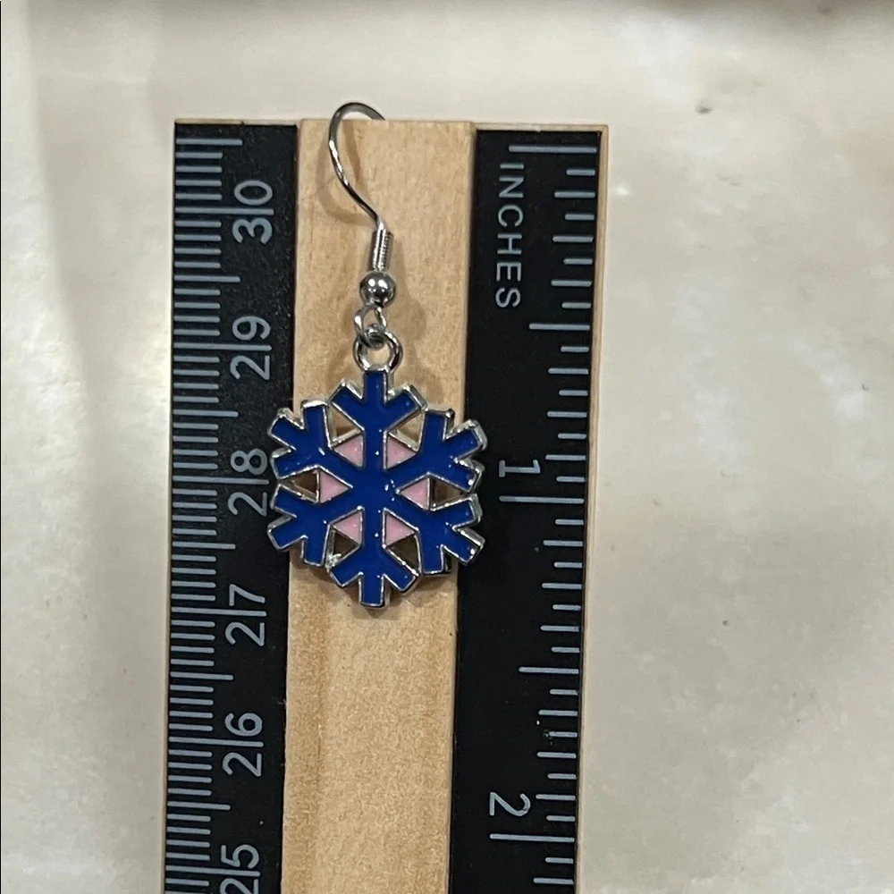 Blue and Pink Snowflake Earrings